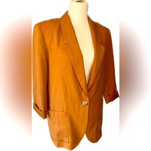 🌸SALE: Burnt Rusty Orange Oversized Requirements Retro Blazer single button|L